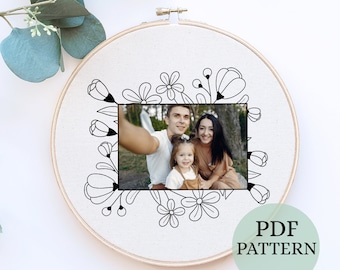 Floral Photo Frame Hand Embroidery Pattern: DIY Gift (PDF Pattern)