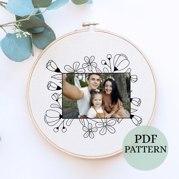 Tender Photo frame: 4x6 photo frame hand embroidery pattern, Easy digital PDF frame , Instant download floral pattern , Floral hoop art DIY
