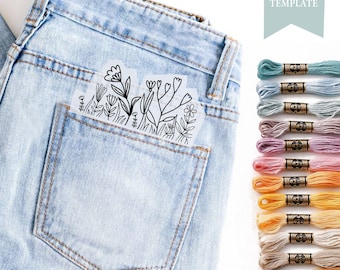 Flower Hand Embroidery Pattern: DIY Clothing Decor (PDF Template)