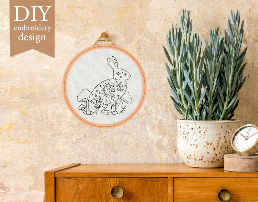 Rabbit Hand Embroidery Pattern Pdf Celestial Design | Etsy UK