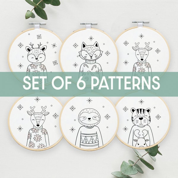 Christmas winter embroidery bundle, ornament hand embroidery design,holiday printable PDF pattern, DIY project, home wall decor, sweater art
