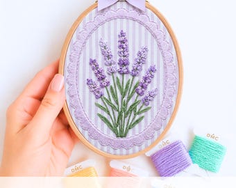 Lavender Embroidery Pattern Digital Download PDF Beginner Friendly Hoop Art Floral Wall Art Botanical French Knot Needlework Spring Design