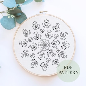 PDF Pattern, Flower wreath, Beginner friendly,Embroidery crafts, Floral embroidery pattern, Creative Embroidery, Digital pdf, Floral mandala