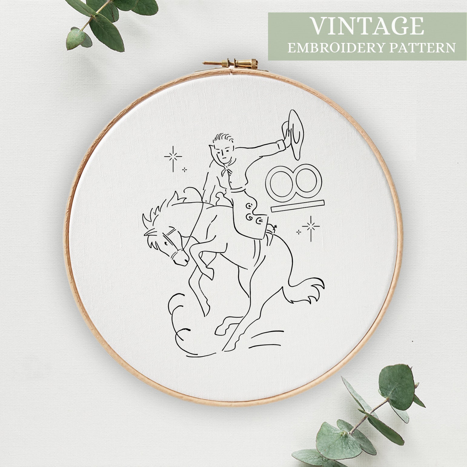 Wild West Cowboy Cowgirl Horses Bronco, Tea Towel Designs, Vintage Embroidery PDF Template, Bucking Bronco, Vintage Embroidery, Rodeo Cowboy