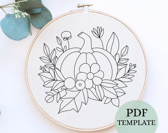 Autumn Pumpkin Embroidery Pattern: Floral Design (PDF Pattern)