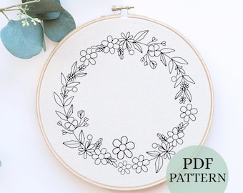 Floral Wreath Embroidery Pattern: DIY Needlepoint Art (PDF Digital Download)