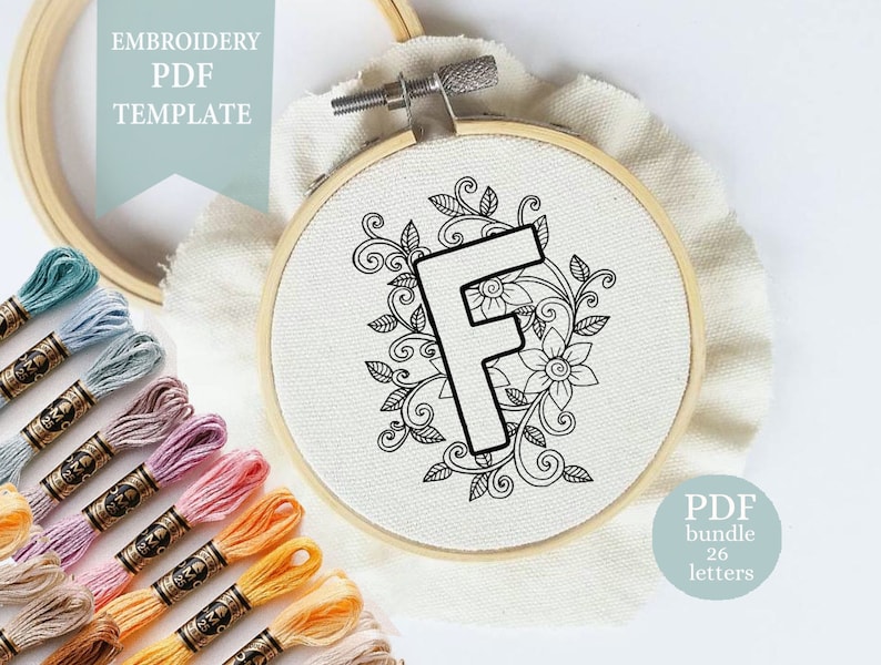 Alphabet Embroidery Letter Embroidery Floral Embroidery Etsy