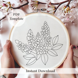 Lilac bouquet embroidery, Botanical Embroidery, DIY Embroidery, Floral embroidery pattern, Embroidery template, PDF pattern, lilac flowers