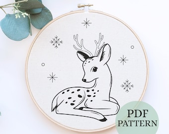 Reindeer Hand Embroidery Pattern, Christmas Embroidery Design, Festive Embroidery, Handmade Christmas Crafts, DIY embroidery, Winter crafts