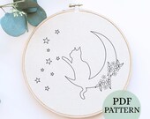 Moon Cat Embroidery Pattern: Witchy Home Decor (PDF Pattern)