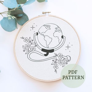 World Stethoscope Embroidery Pattern, Embroidery Paramedic, Floral Embroidery Pattern, Nursing Embroidery PDF, Medical Embroidery Pattern