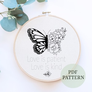 Love is patient Love is kind, Christian Hand Embroidery Craft, Hand Embroidery Pattern, Digital PDF Pattern, Christian Embroidery Pattern