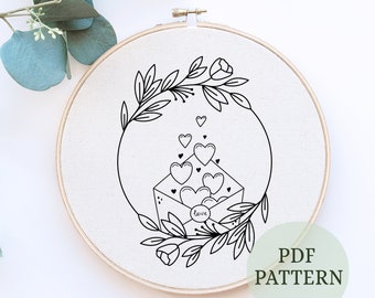 Love Wreath Hand Embroidery Pattern, Hand Embroidery Valentine