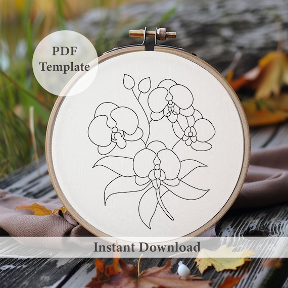 蘭の刺繍パターン：植物の花柄デザイン（PDFパターン） - Etsy 日本