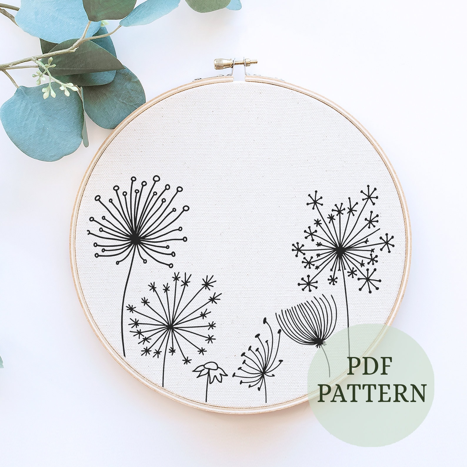 Wildflower Hand Embroidery Pattern: Dandelion Floral Designs, Hoop Art ...