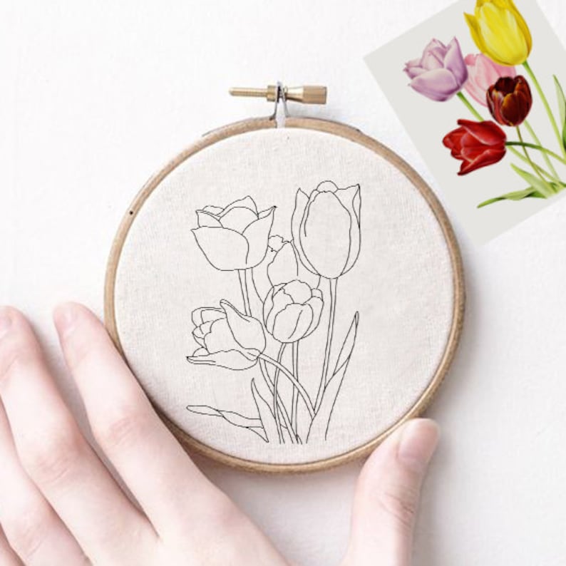 Tulip Bouquet Hand Embroidery Pattern: Beginner Floral Design, Crafter ...