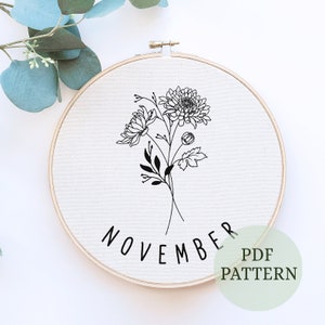 Wildflower Embroidery Pattern, November Embroidery, Beginner Embroidery, PDF Embroidery Pattern, DIY Embroidery, Flower Embroidery Pattern