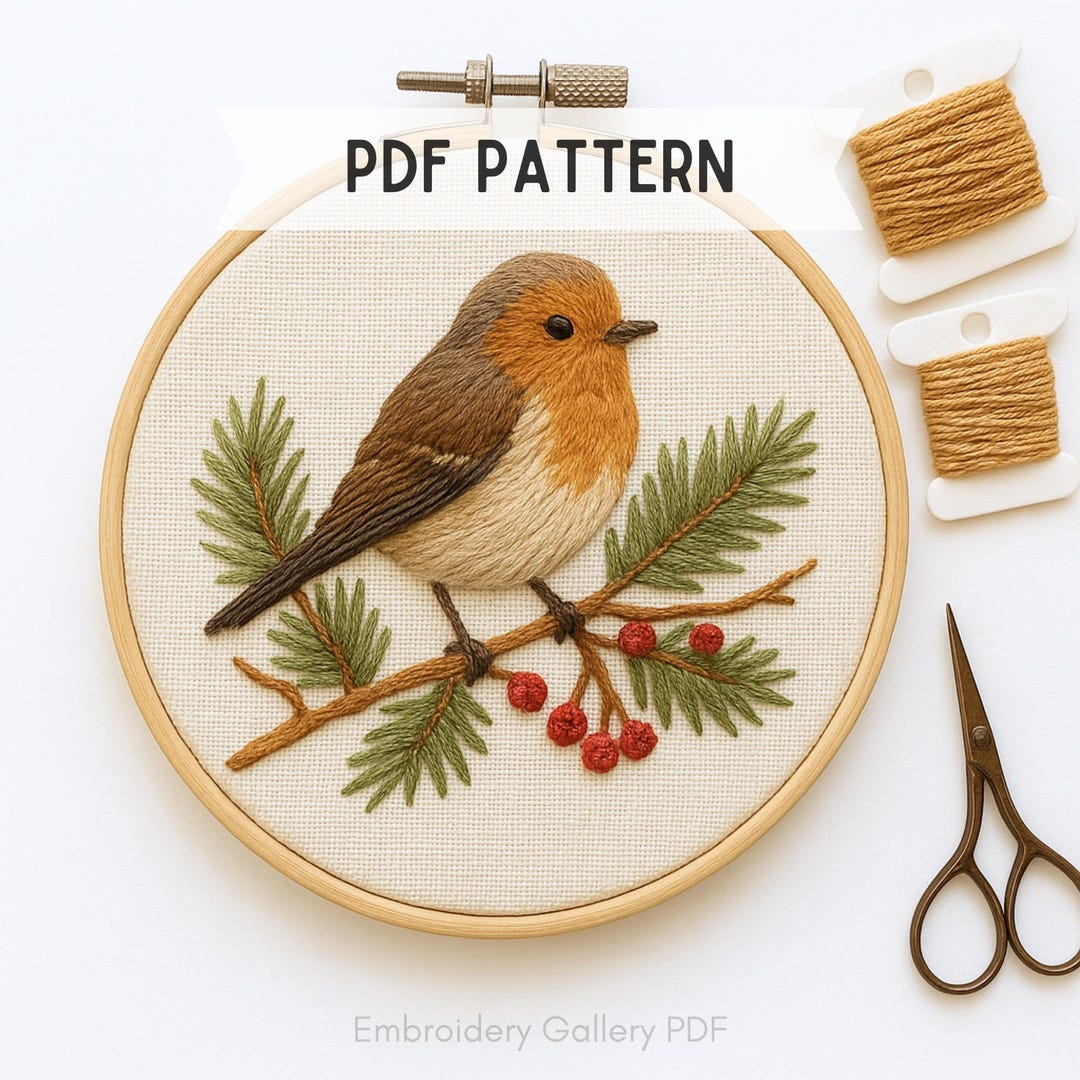 Robin Bird Embroidery Pattern: Christmas Needlework, DIY Hoop Art ...