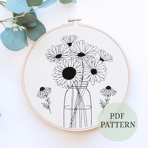 PDF Pattern Sunflower Bouquet, Embroidery Template, Embroidery Pattern, DIY Embroidery, Hand Embroidery, Sunflower Embroidery for Home Decor