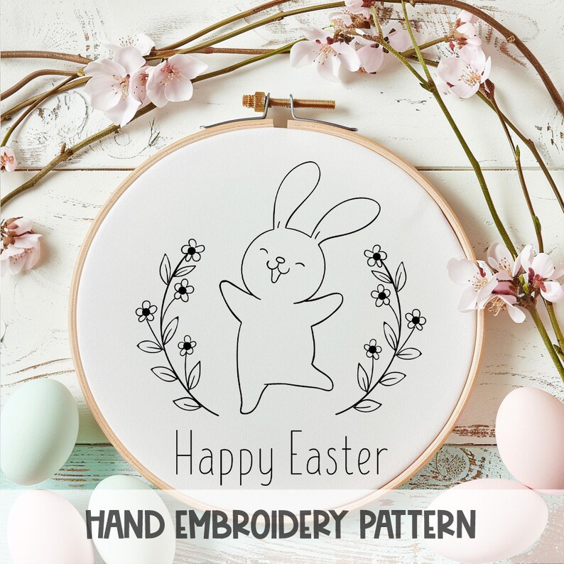 Spring Bunny Hand Embroidery Pattern, Easter DIY (PDF Pattern) - Etsy