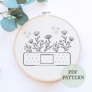 Band aid Embroidery Pattern, Floral Embroidery , Wildflowers Embroidery, Self love embroidery Pattern, Hand Embroidery, Embroidery Pattern
