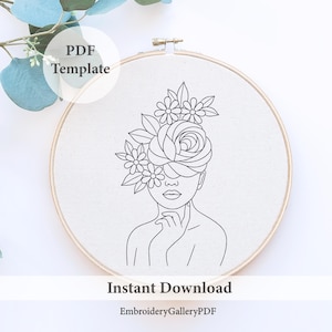 Floral Woman Embroidery Pattern: Minimalist Boho Portrait (PDF Download, Beginner-Friendly)