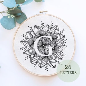 Floral Alphabet Embroidery PDF Pattern, Instant Digital Download, Letter Embroidery Design with Flowers, Floral Monogram , hand stitched art