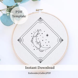 Flower Moon Embroidery Pattern, Floral Celestial Embroidery, Moon Pattern Embroidery Whimsical Embroidery, Detailed Embroidery, Magic moon