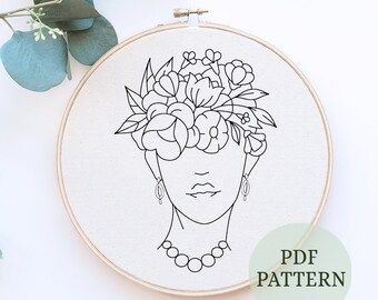 Feminist Floral Portrait Embroidery Pattern (PDF)