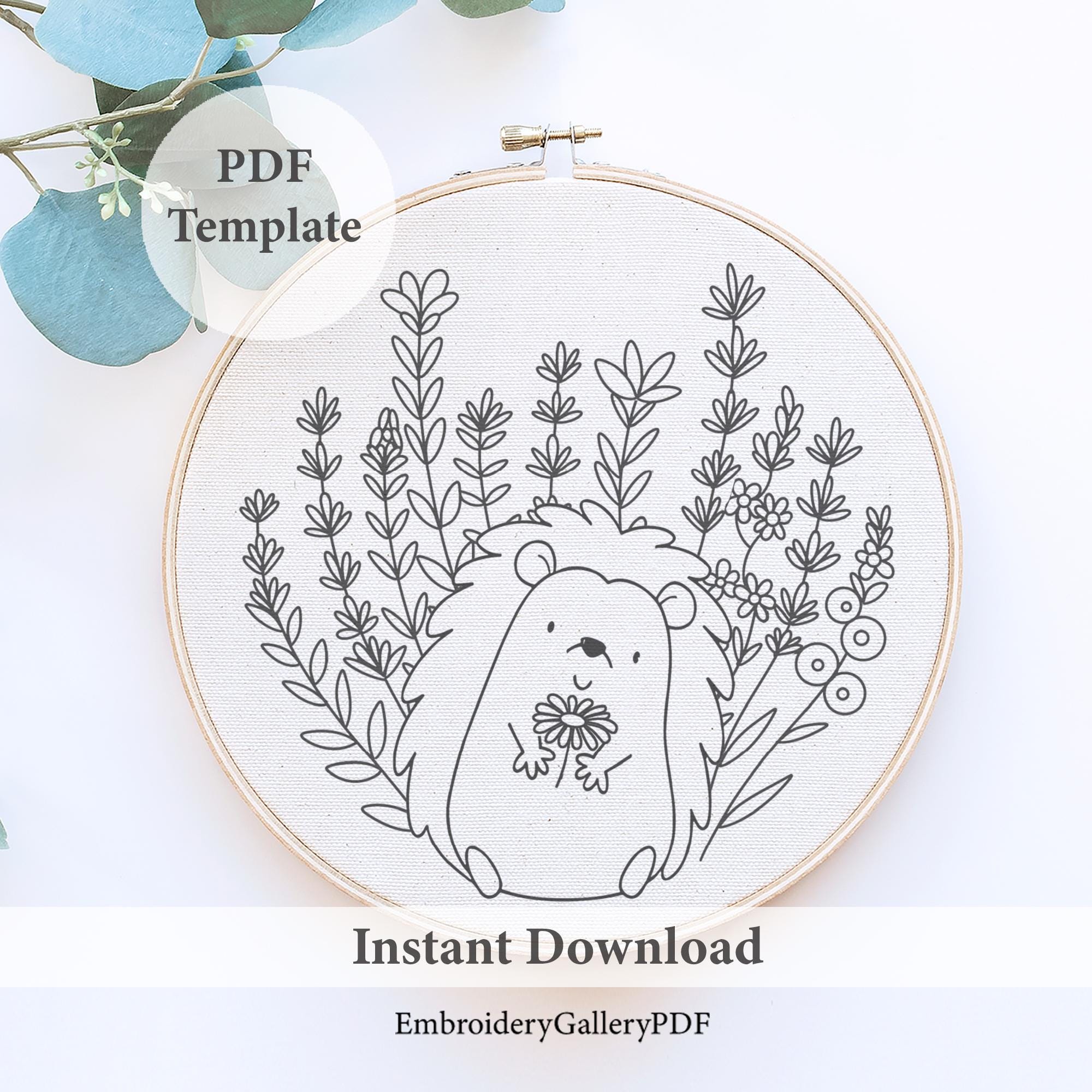 Baby Hedgehog Hand Embroidery crafts, Hedgehog Pattern, Cute Hedgehog Pattern, Hedgehog Design, Woodland Animals, DIY Embroidery Pattern PDF