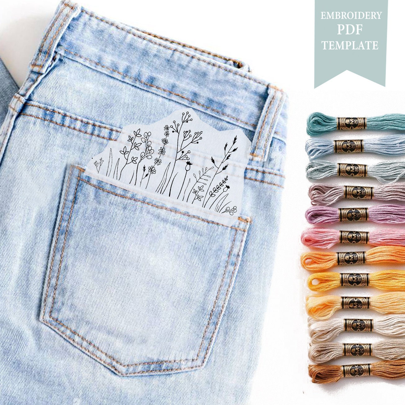 Pocket Flower Embroidery Pattern PDF Embroidery Pattern Digital Embroidery Pattern on Jeans Embroidery PDF and Pattern Embroidery Cloths Etsy