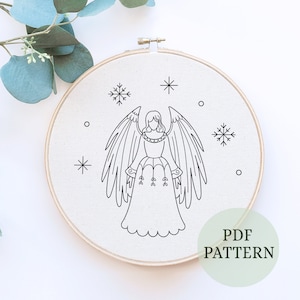 Angel Embroidery Pattern / Flower hoop art / Hand Embroidery /Flower Hoop Art/ Christmas angel Embroidery/ PDF Pattern/ Instant Download