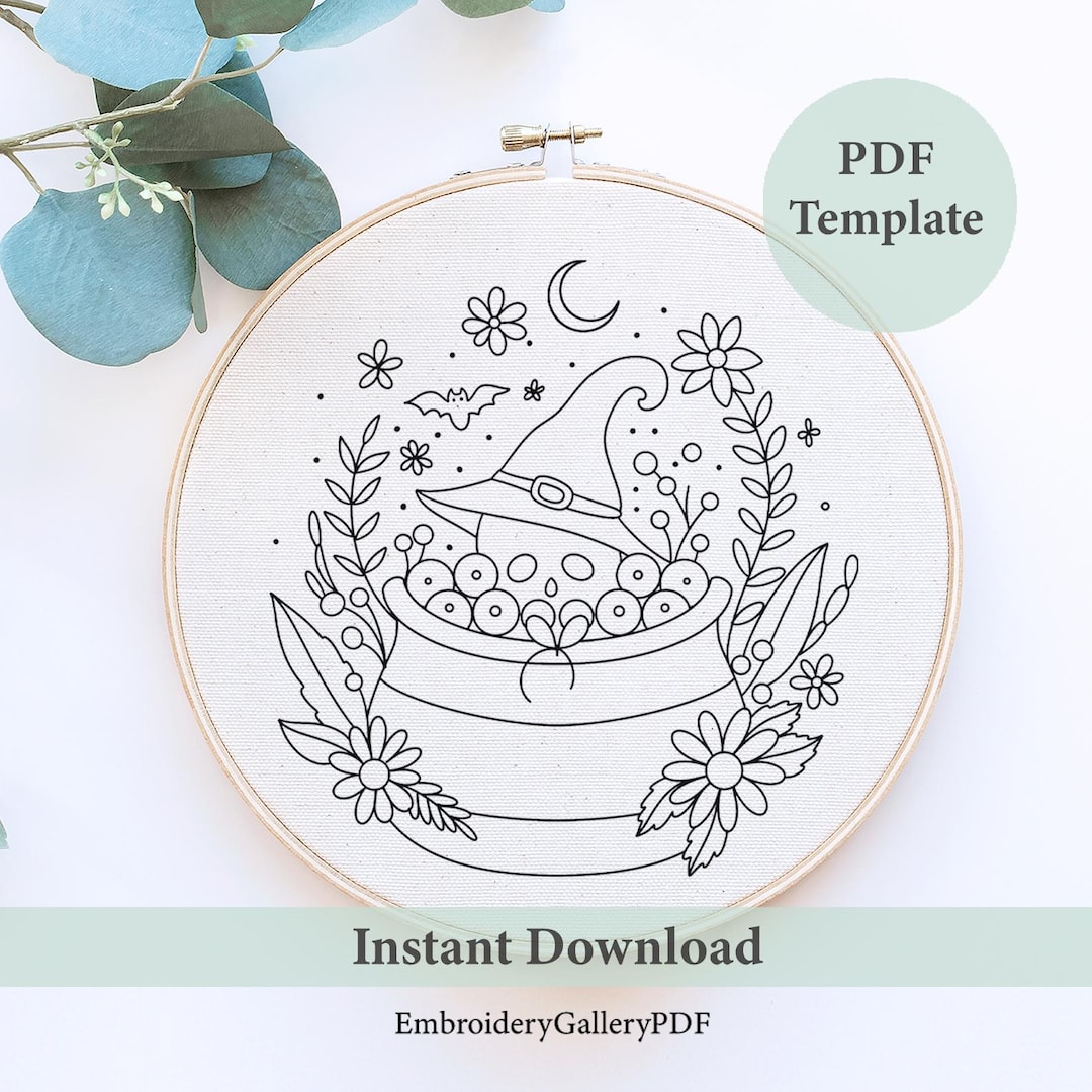 Floral Cauldron Embroidery Pattern: Halloween Beginner DIY (PDF Pattern ...