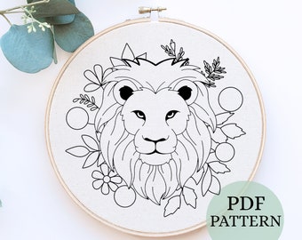 Lion Hand Embroidery Pattern, Animal Embroidery design, Cute Lion Embroidery, Lion Embroidery, Instant Download,creative embroidery hoop art