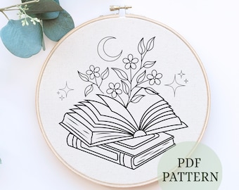 Floral Books Embroidery Pattern: DIY Book Lover Gift (PDF Pattern)