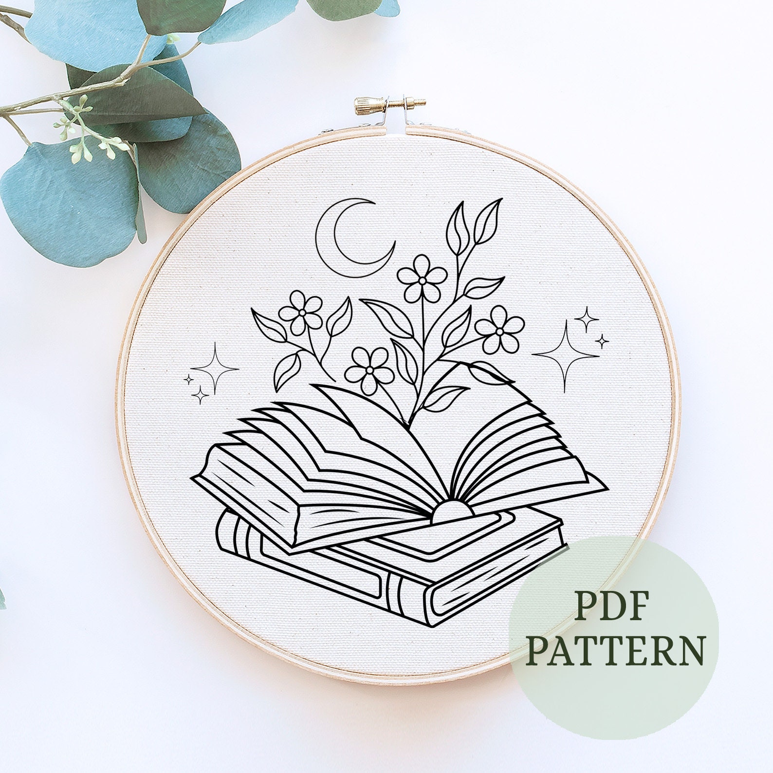 Floral Books Embroidery Pattern: DIY Book Lover Gift (PDF Pattern)