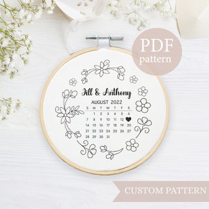 Wedding calendar, Anniversary calendar, Boho Wreath Embroidery Pattern, beginner Embroidery Pattern, Modern Embroidery, Floral Embroidery