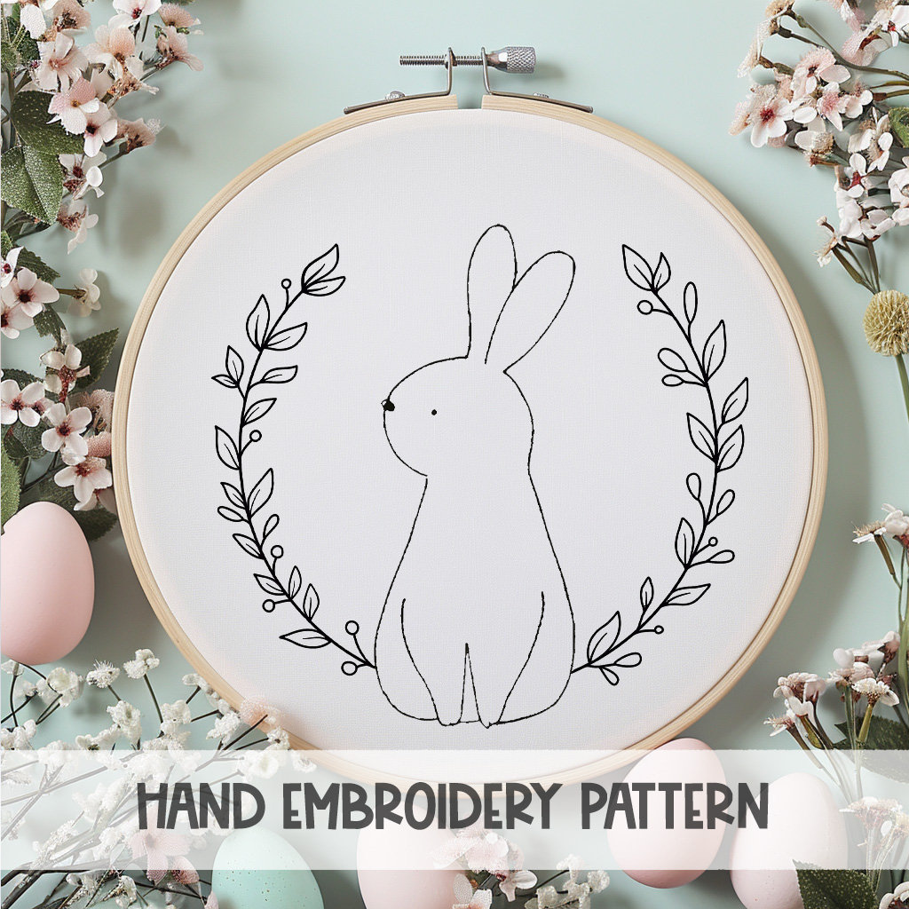 Bunny Floral Embroidery Pattern: Rabbit DIY Design, Hoop Art (PDF ...