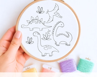 キリンの刺繍パターン、花輪、初心者向けハンドステッチ（PDFパターン