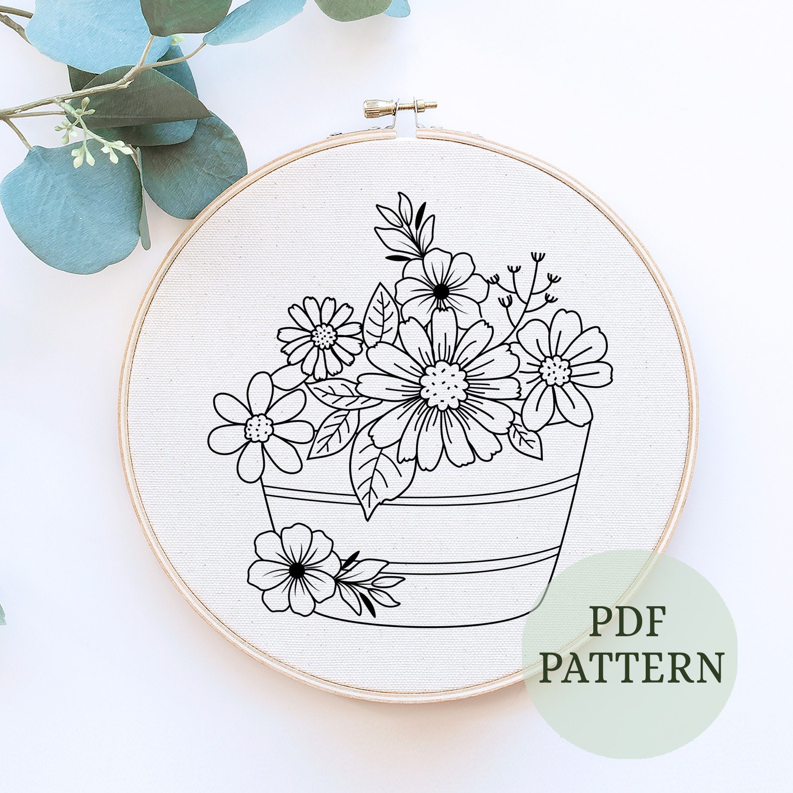 Flowers Bouquet Embroidery Pattern, Pdf Pattern, Beginner Embroidery Pattern Pdf, Flower Pattern for Beginners, Handstitched Art, Hoop Art - Etsy