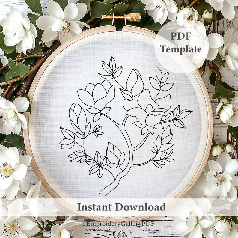 Magnolia Embroidery Pattern: Floral DIY Template (PDF Pattern) - Etsy