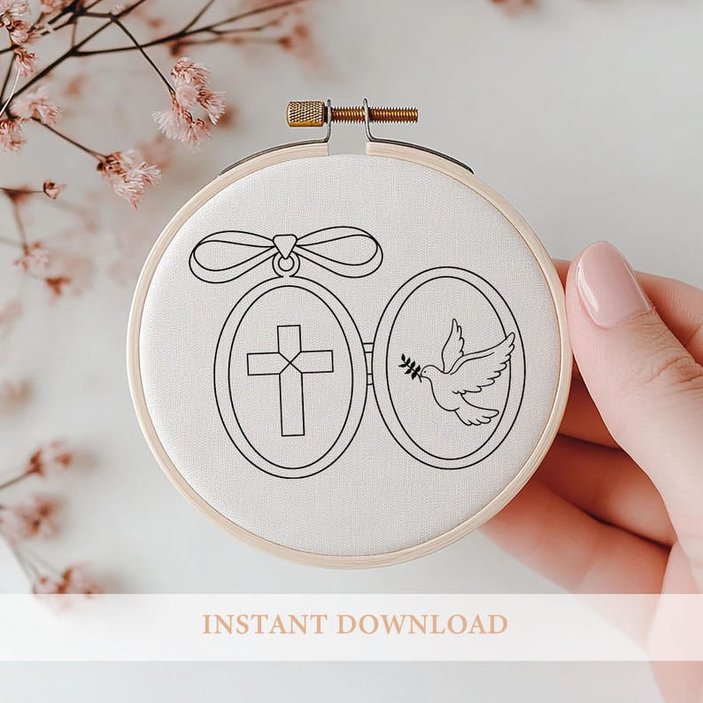 Holy Locket Pattern Baptism Locket Hand Embroidery Pattern: Vintage Couple Design (PDF ...
