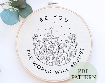 Quote Embroidery Pattern: Be You - DIY Hoop Art, instant download (Digital file, 6 Sizes)