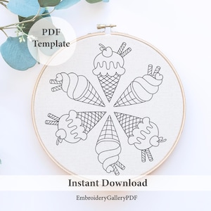 Hand Embroidery Template, Ice Cream Embroidery, Instant Download, Summer Embroidery, Food Embroidery, Popsicles, Summer Design, Dessert art