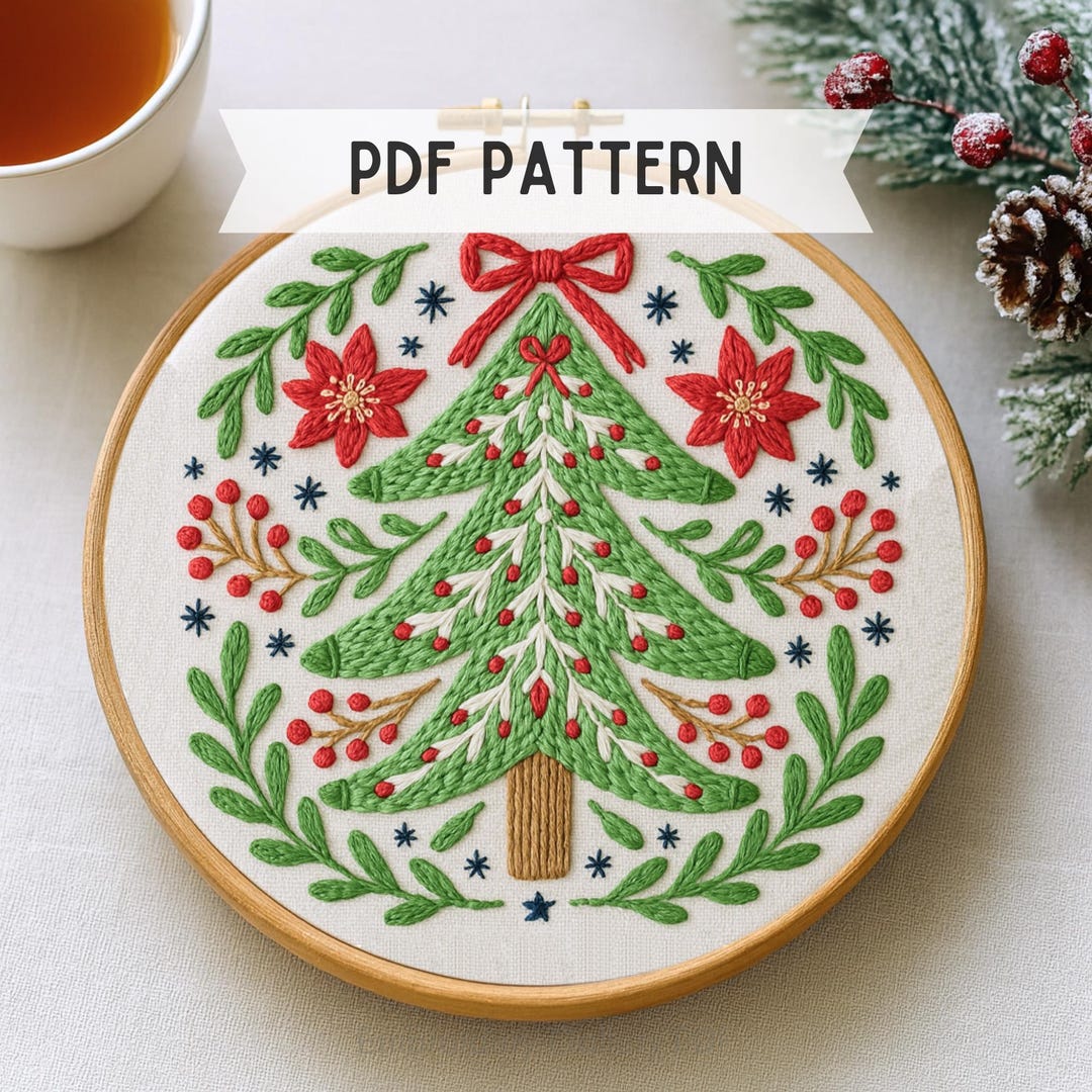 Christmas Tree Hand Embroidery Pattern, Holiday Hoop Art (PDF Pattern ...