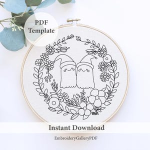 Floral Ghost Hand Embroidery Pattern, Autumn Embroidery Pattern, Halloween Pattern, Hand Embroidery Pattern, Beginner friendly, fall crafts