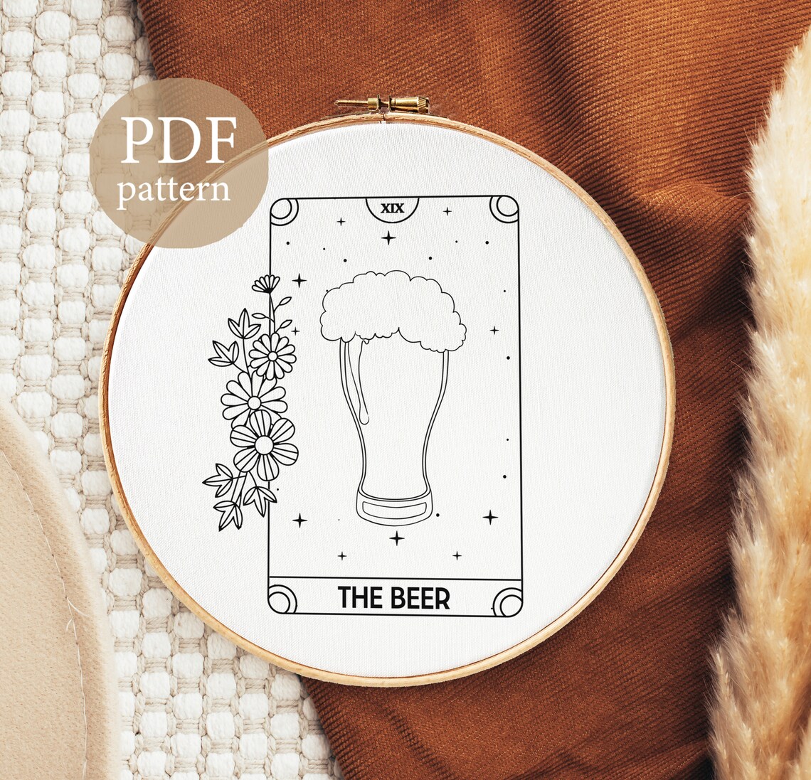 Beer Tarot Card Embroidery Pattern: Beginner DIY Hoop Art (PDF Pattern ...