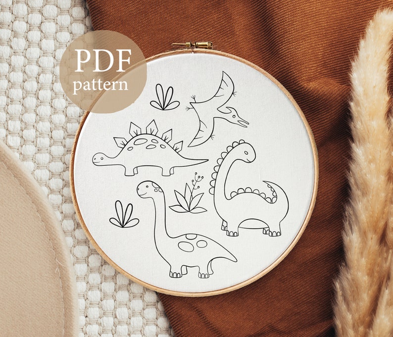 Dinosaurs Hand Embroidery Patterns Dino Pattern Hand Etsy