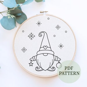 Gnome Embroidery Pattern, Cute Christmas Gnome, Embroidery Art, Winter Embroidery, Handmade gift, Christmas Embroidery, Gnome embroidery art