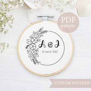 PDF PATTERN, floral frame  embroidery, digital hand embroidery pdf, Digital Download, wedding Embroidery for wedding gift, floral diy design